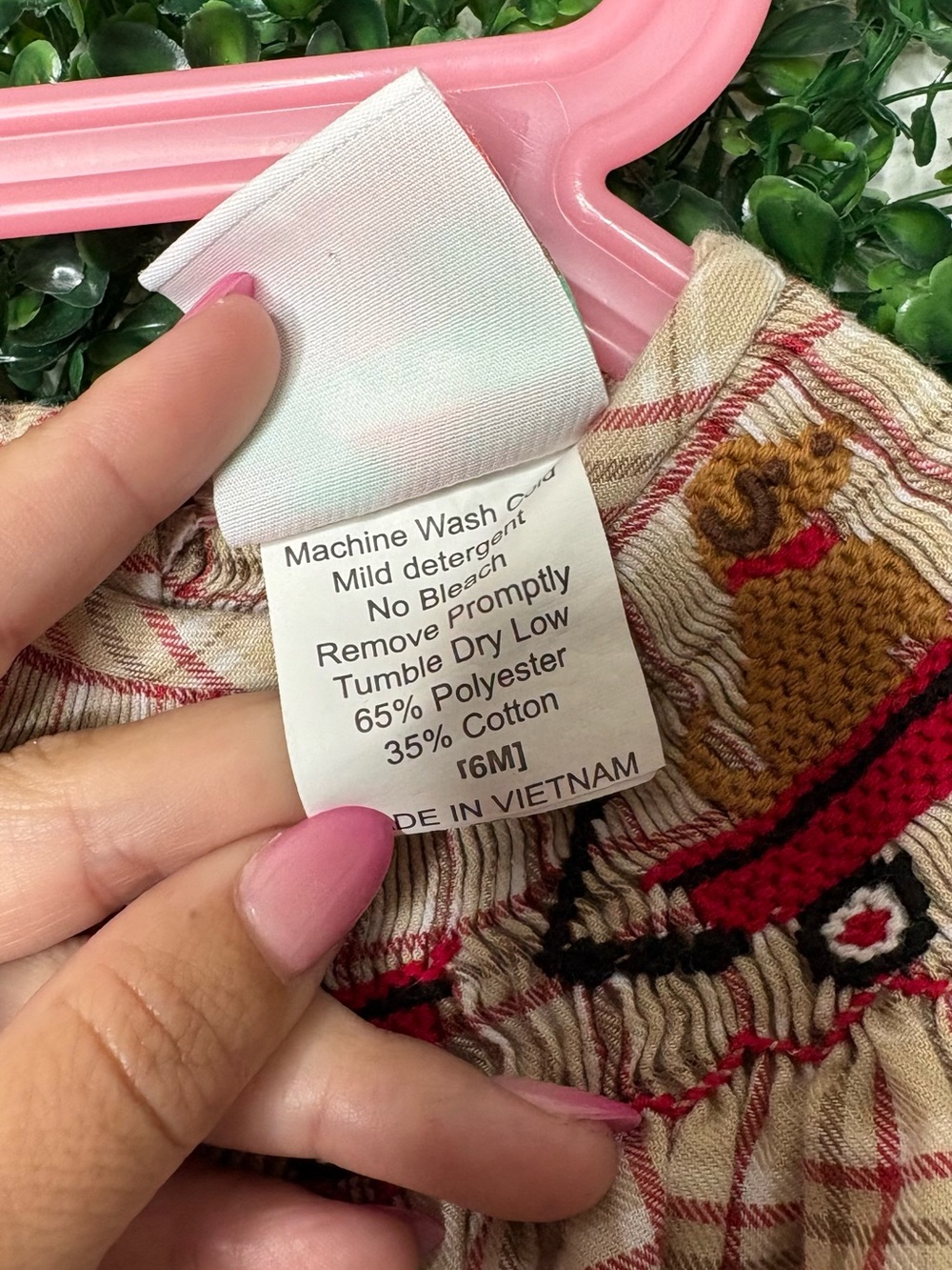Shrimp and Grits Plaid Smocked Cotton Dress with puppies and wagons details - Picture 4 of 4